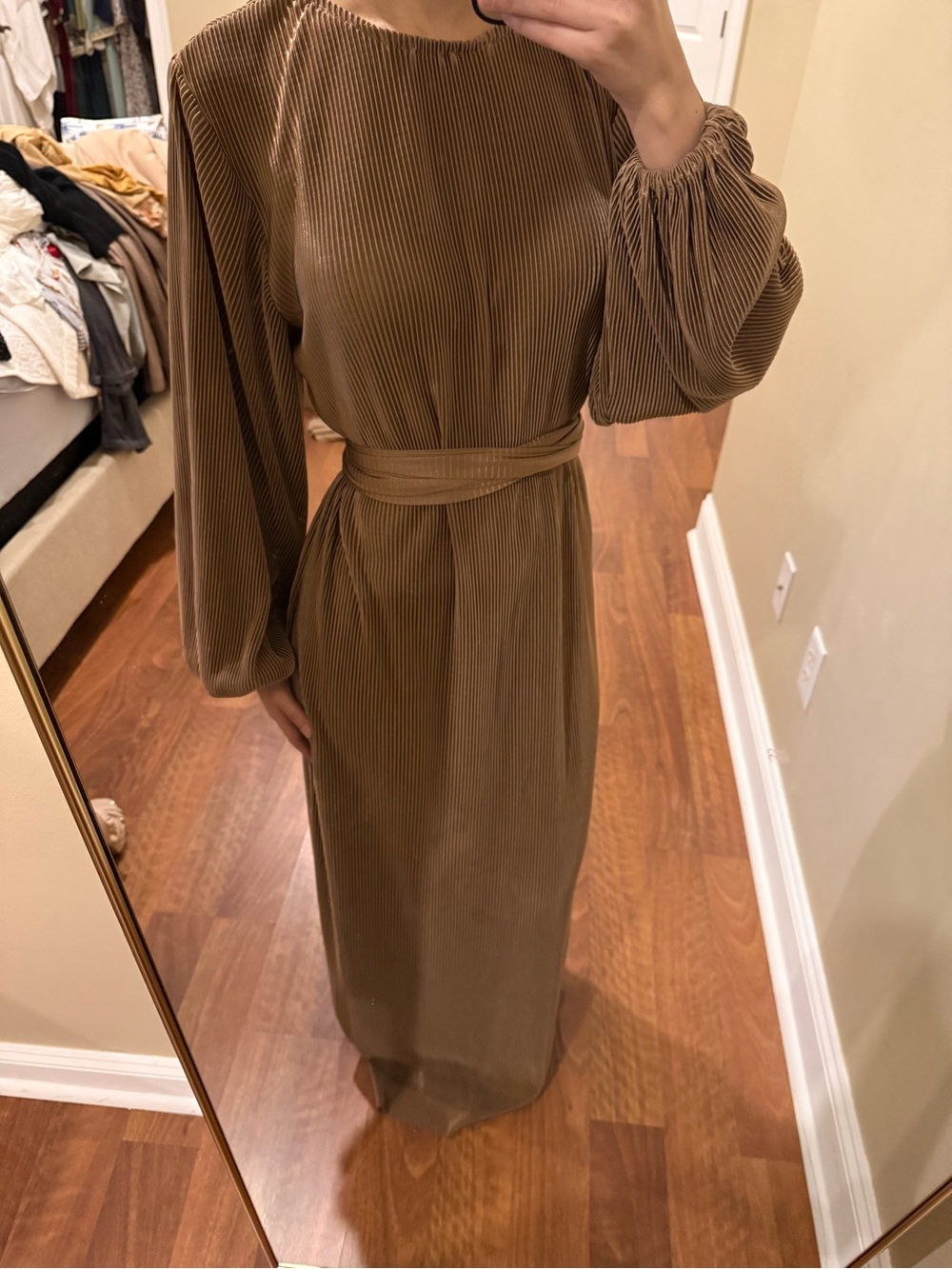 Lameera pleated brown maxi dress